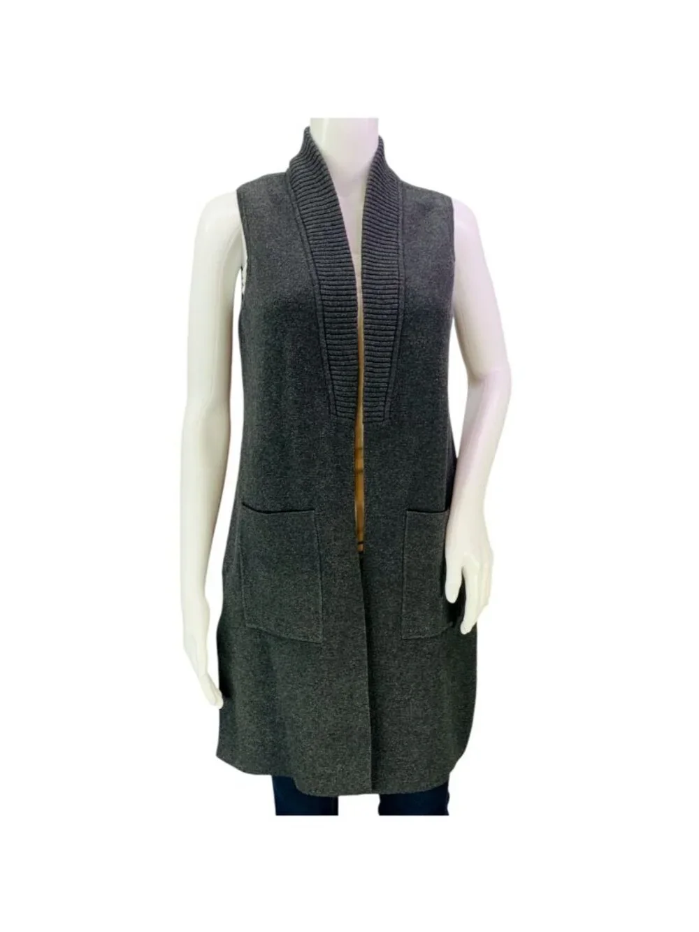 Chicos Womens Pocket Sweater Vest Gray Open Front Duster Size 0 | S - Picture 2 of 15